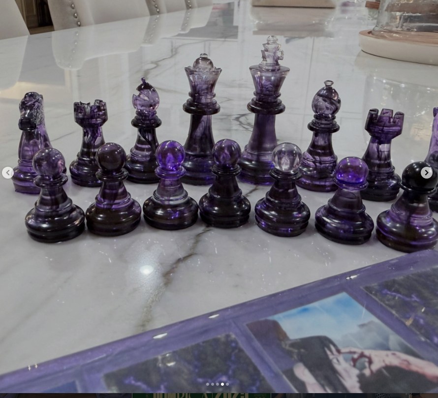 Studio photo — amethyst resin chess pieces