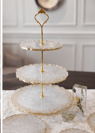 Crystal-edged resin tier stand for holiday entertaining