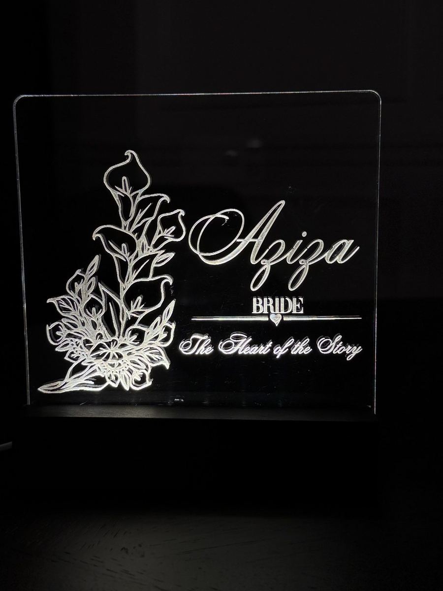 Engraved acrylic LED sign for the bride