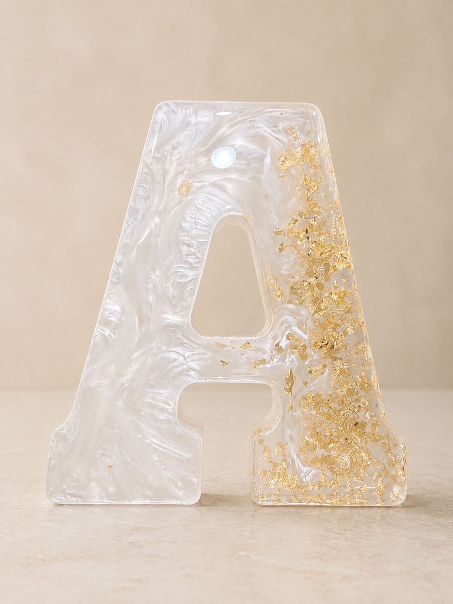 Pearl resin monogram letter with gold leaf