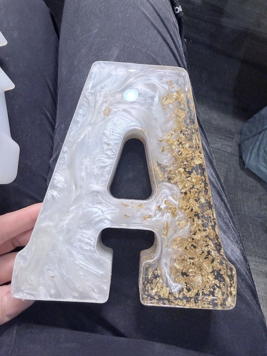 Pearl resin letter A with gold leaf